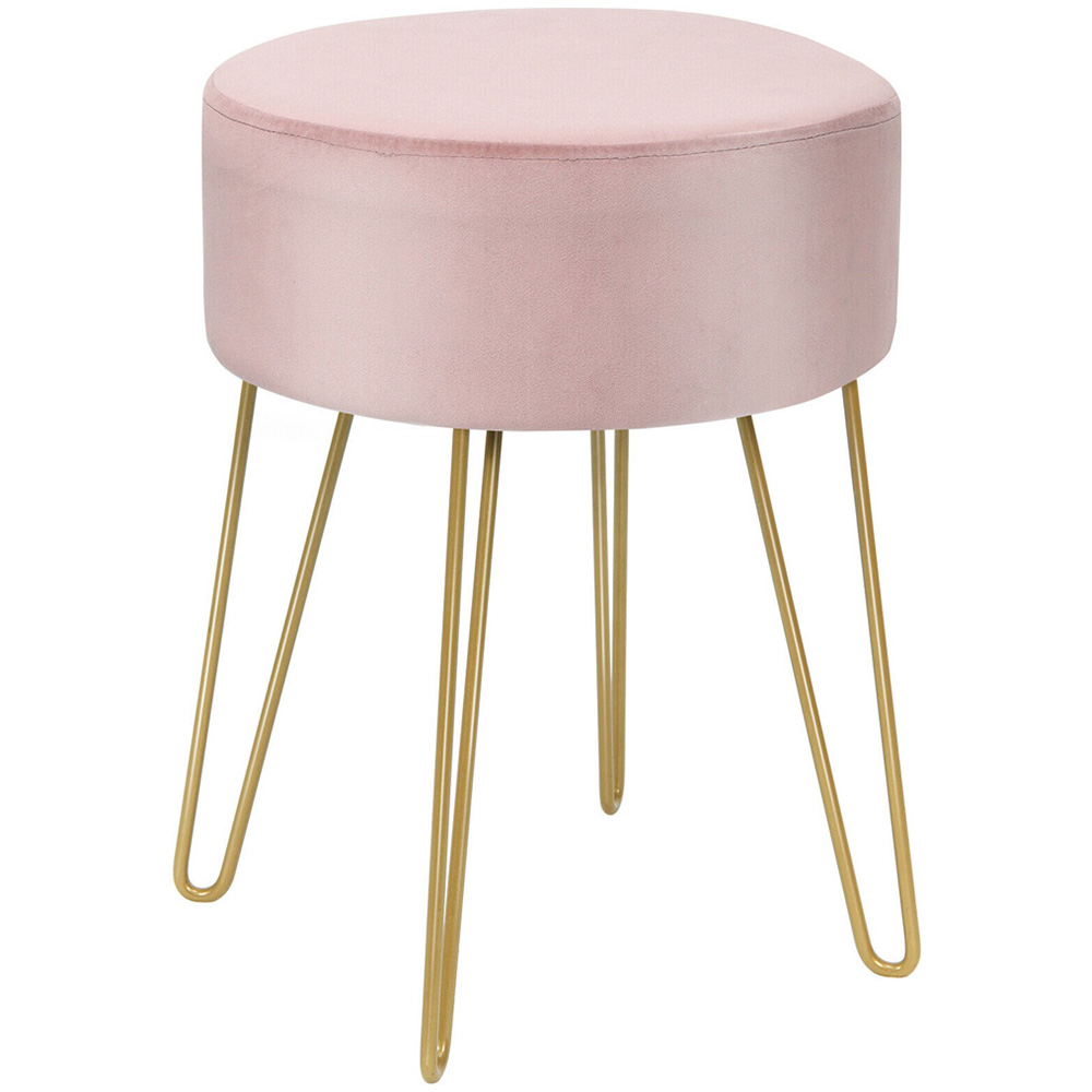 Costway Pink Velvet Round Footstool Image 2