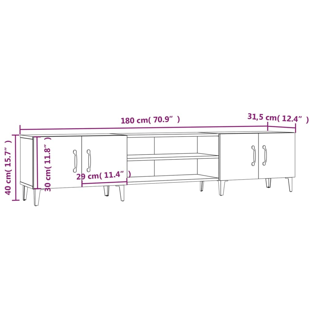 vidaXL 4 Door 2 Shelf Concrete Grey TV Cabinet Image 9