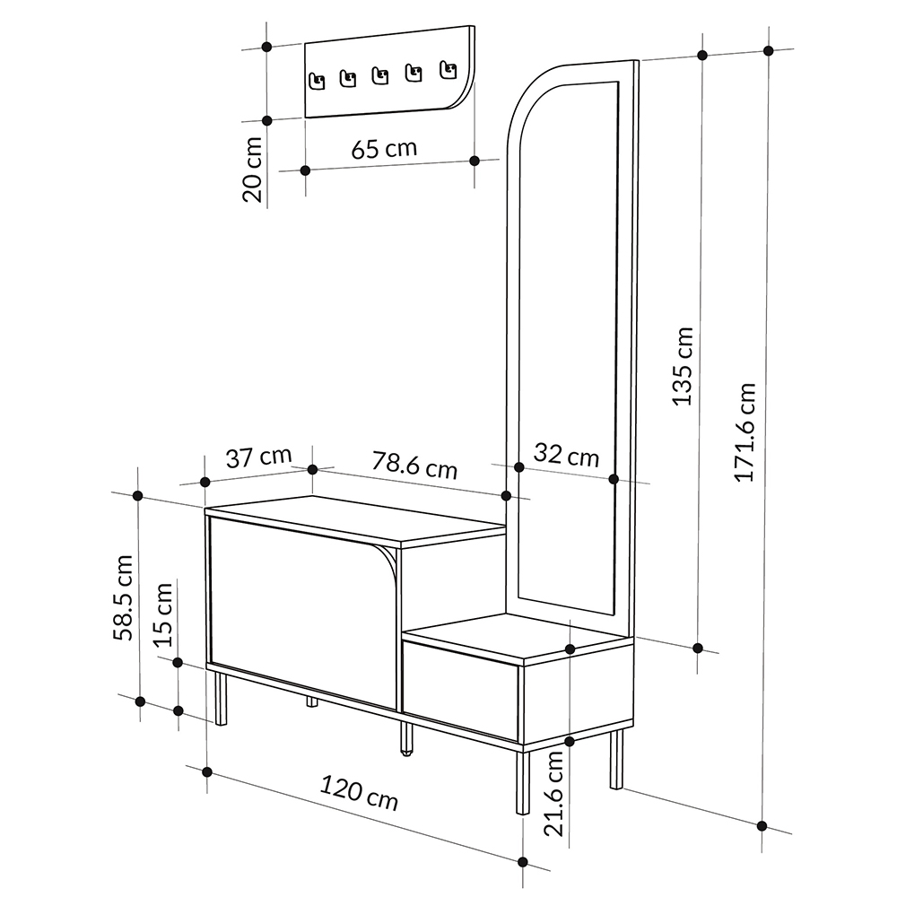 Decortie Mila 2 Door White Mirror Coat Stand and Shoe Cabinet Image 7