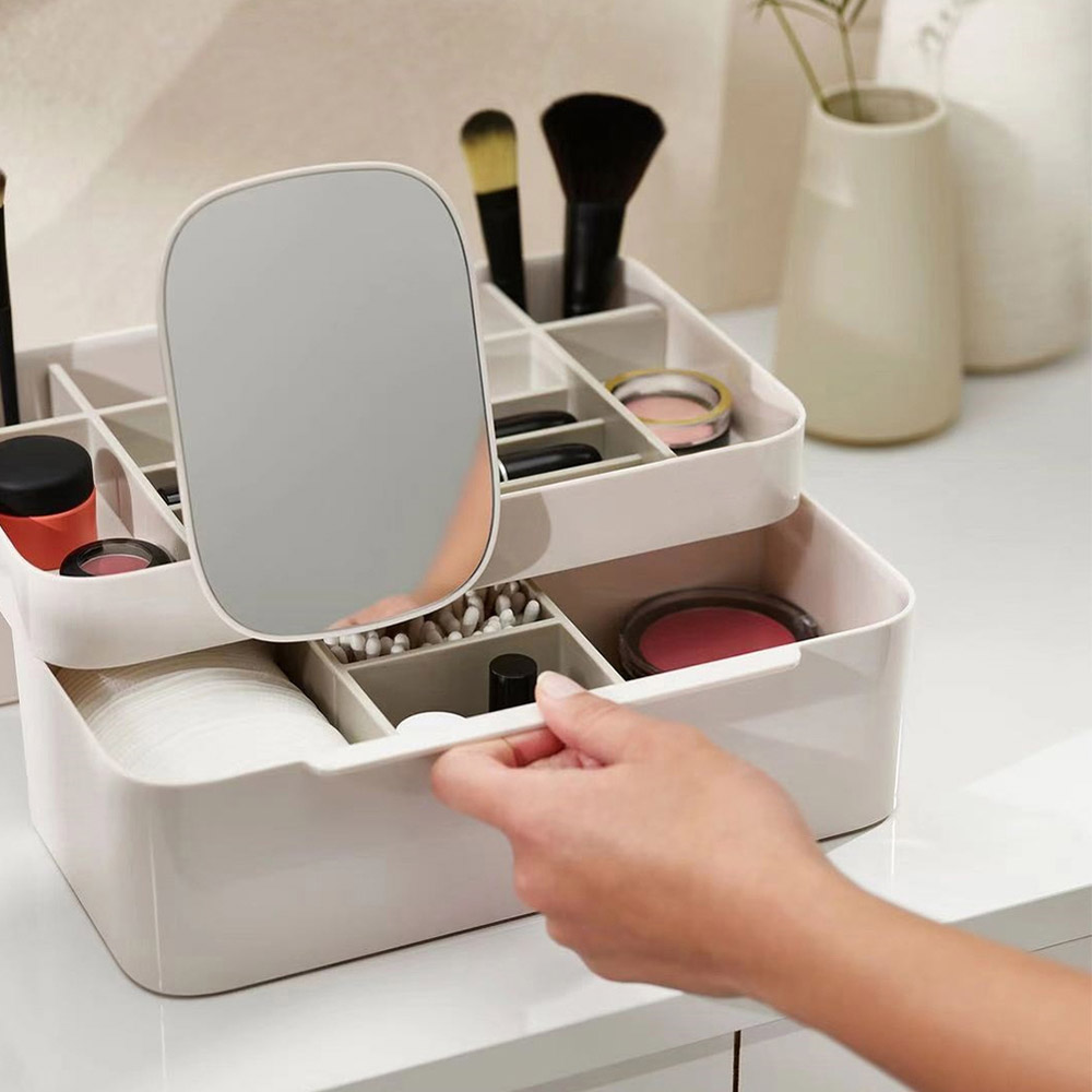 Living and Home White Makeup Cosmetic Organiser with Mirror Image 6