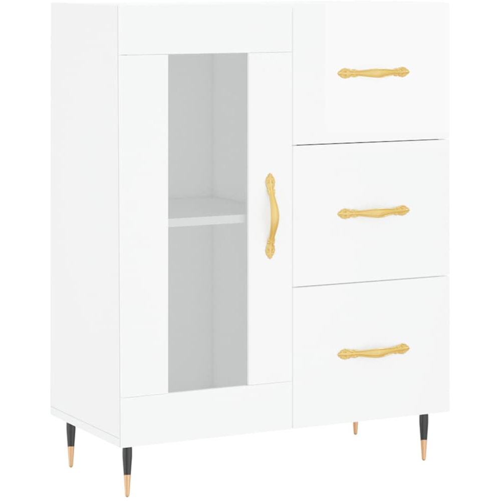 vidaXL Single Glass Door 3 Drawer High Gloss White Sideboard Image 2