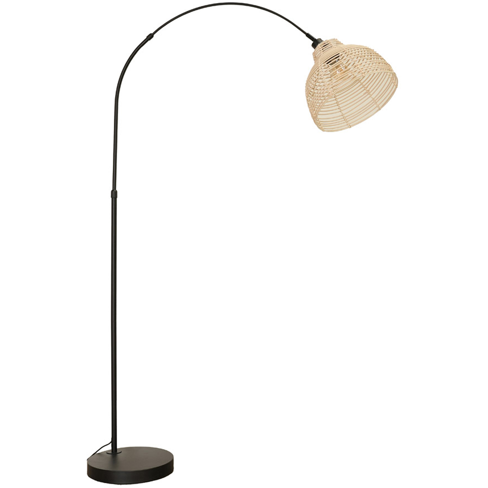 ValueLights Louis Cream Woven Basket Shade Black Curved LED Floor Lamp Image 1