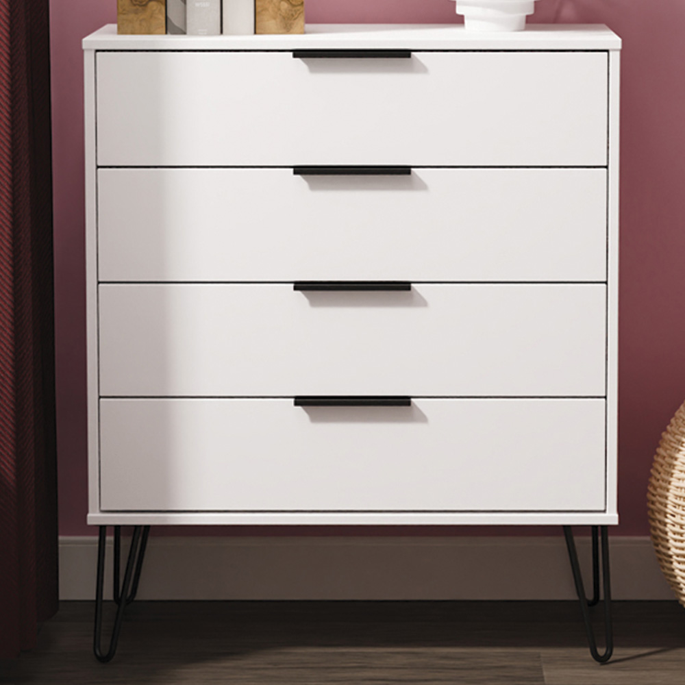 Crowndale Hong Kong 4 Drawer Matt White Chest of Drawers Ready Assembled Image 1