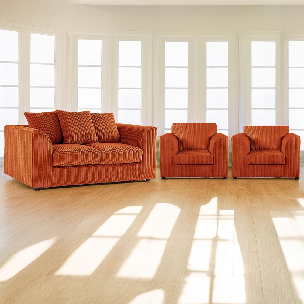 Luxor 4 Seater Orange Jumbo Cord Scatter Back Sofa Suite Image 1