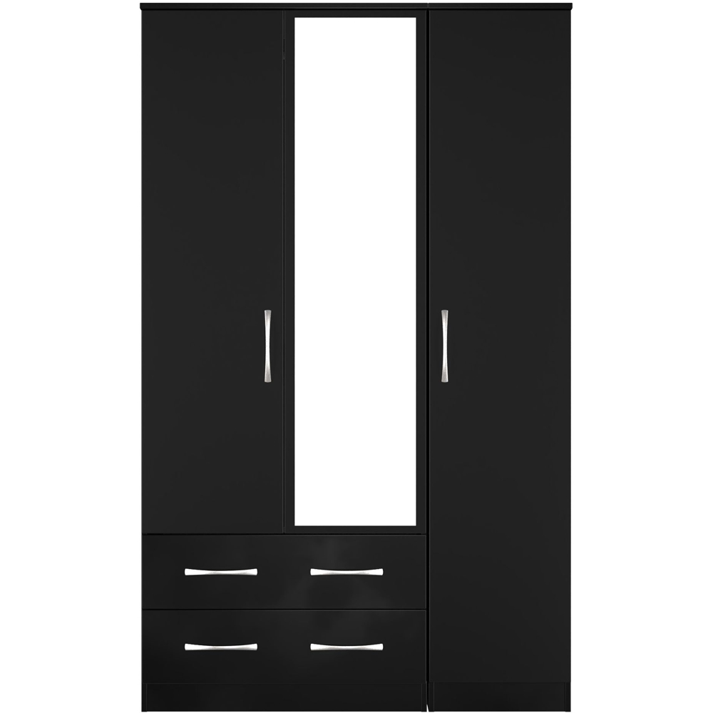 Crowndale Avon 3 Door 2 Drawer Matt Black Mirrored Wardrobe Ready Assembled Image 2