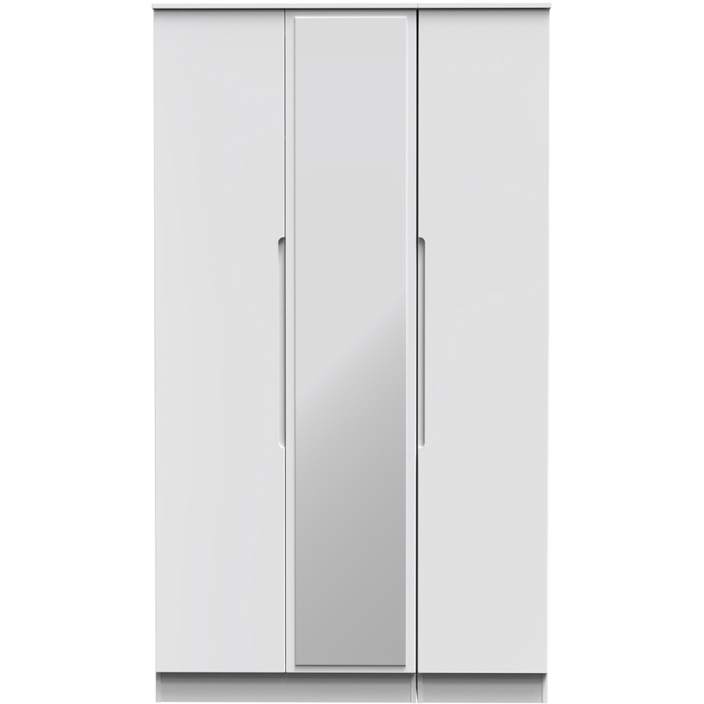 Crowndale Milan 3 Door White Gloss and White Tall Mirror Wardrobe Ready Assembled Image 2