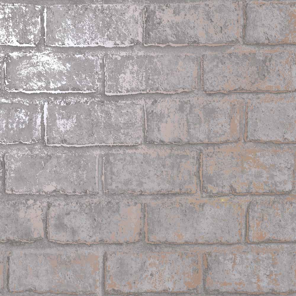 Holden Glistening Brick Slate and Rose Gold Wallpaper Image 1