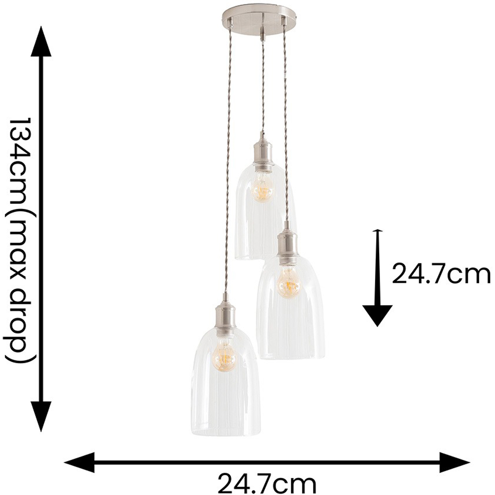 ValueLights Kira Glass Dome 3 Drop Cluster Brushed Chrome LED Ceiling Pendant Light Image 7