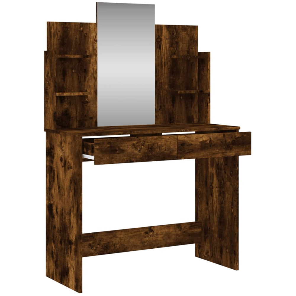 vidaXL 2 Drawer 4 Shelf Smoked Oak Dressing Table with Mirror Image 4