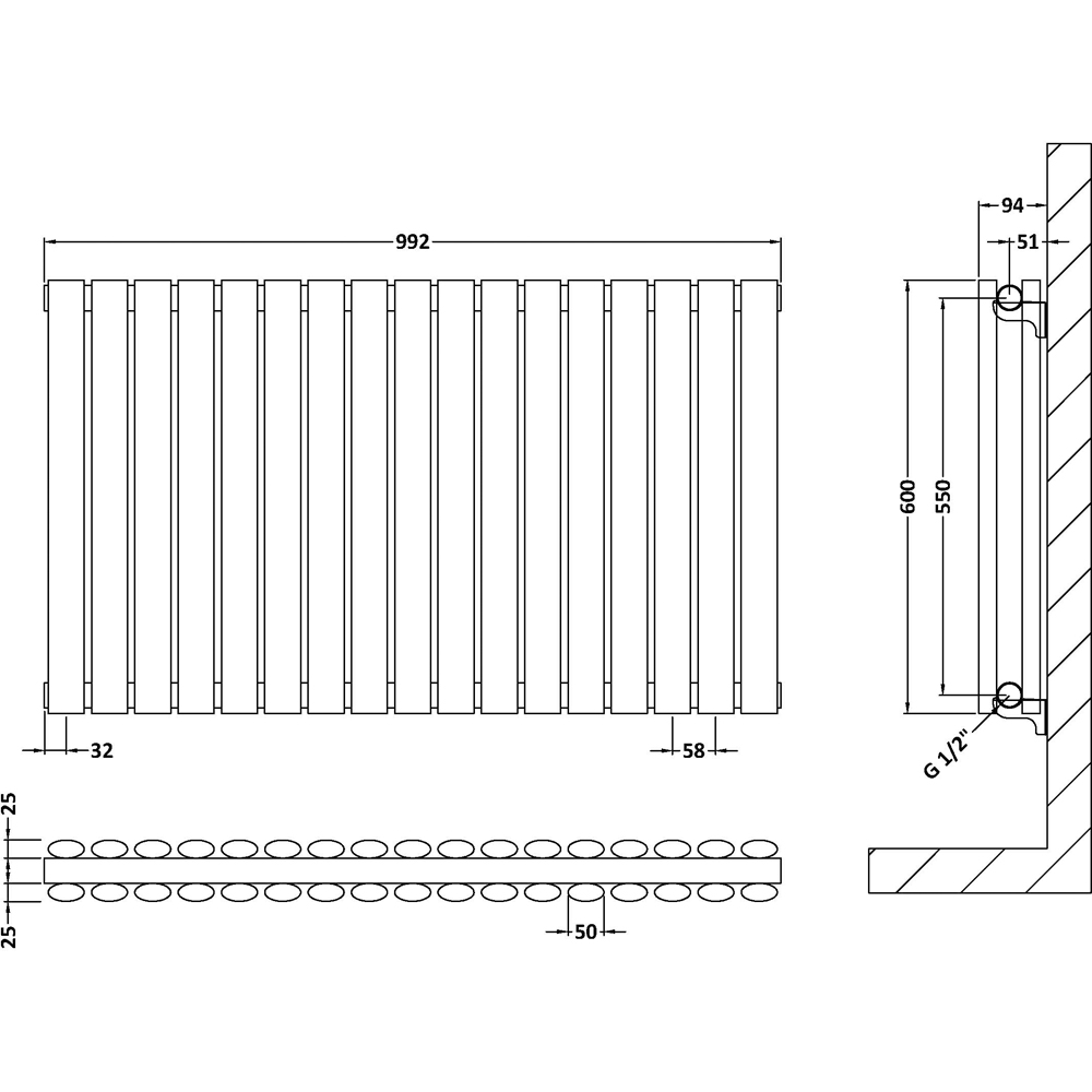 nuie Revive High Gloss White Horizontal Double Panel Radiator 600 x 1398mm Image 2