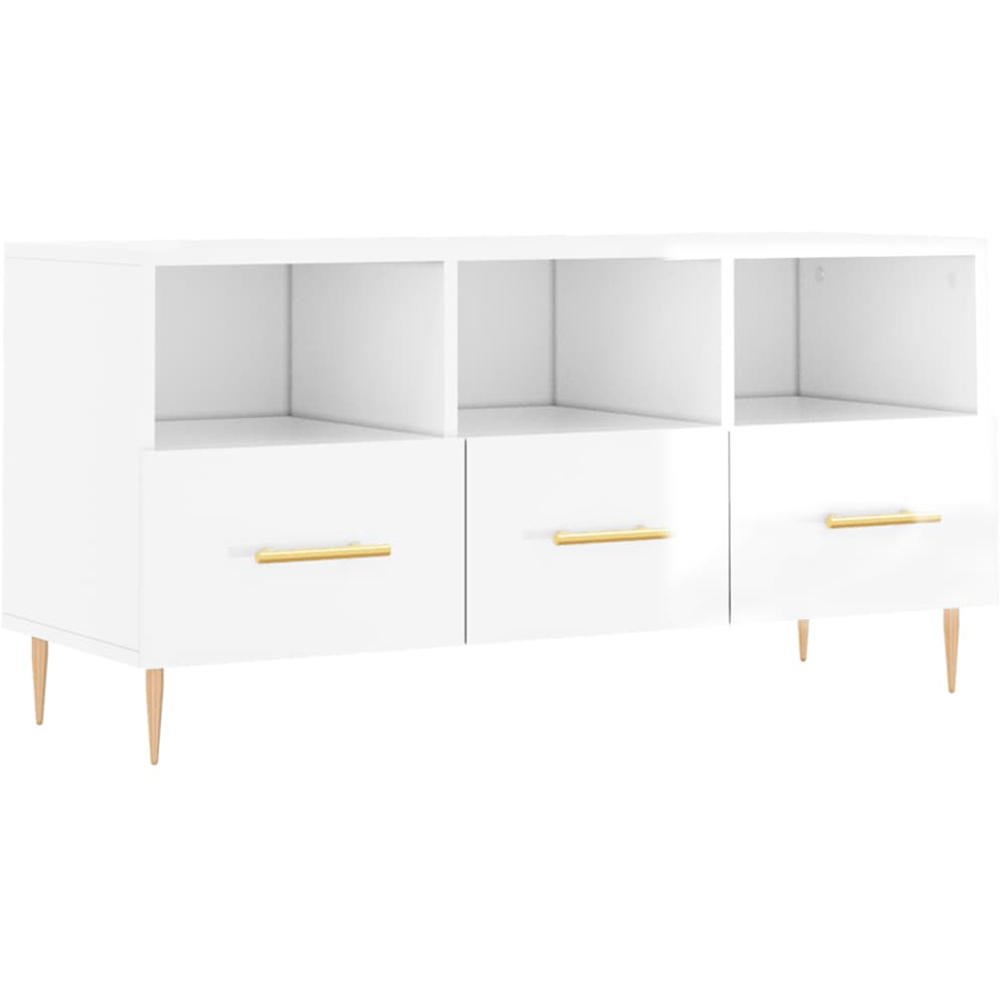 vidaXL 3 Drawer 3 Shelf High Gloss White TV Cabinet Image 2