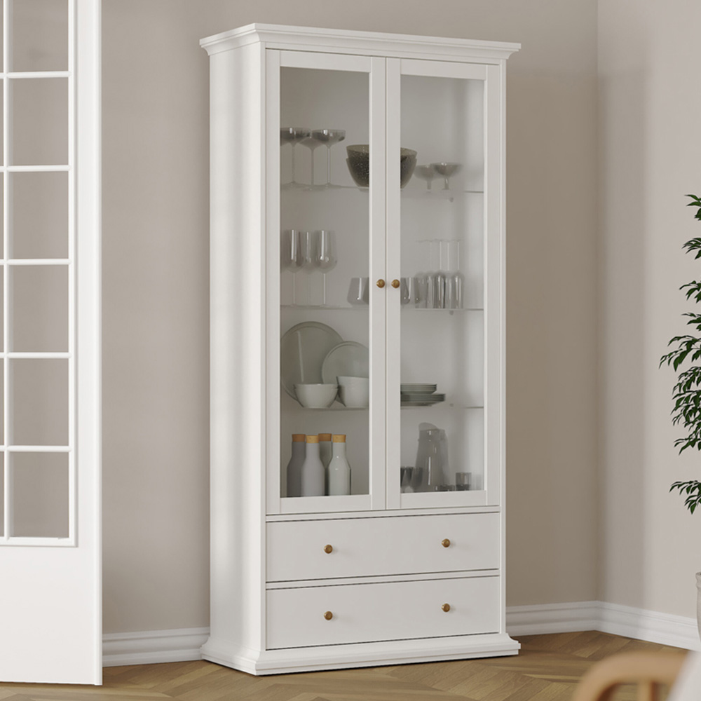 Florence Paris China 2 Door 2 Drawer White Display Cabinet Image 1