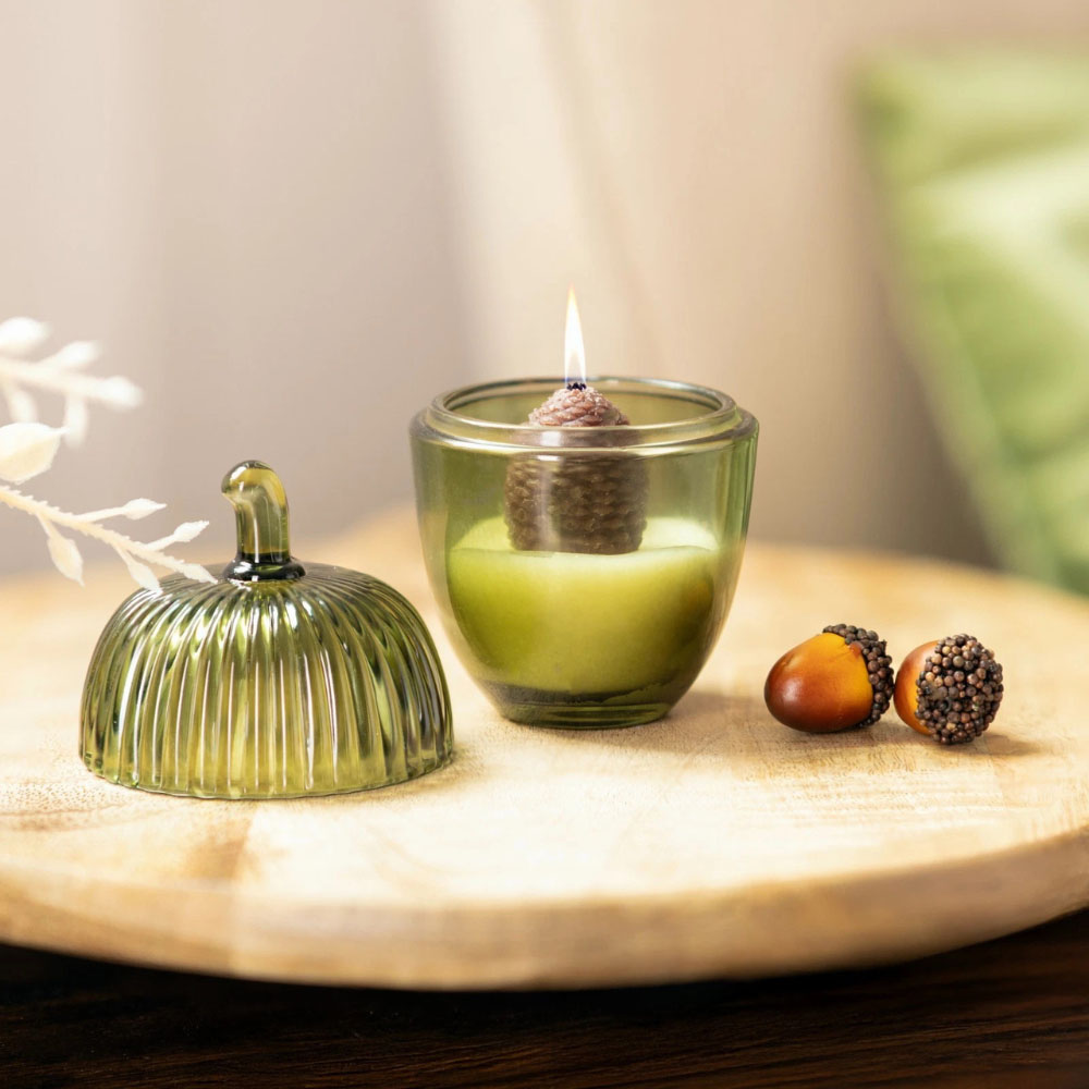 Garden Mile Green Acorn Decorative Candle Image 3
