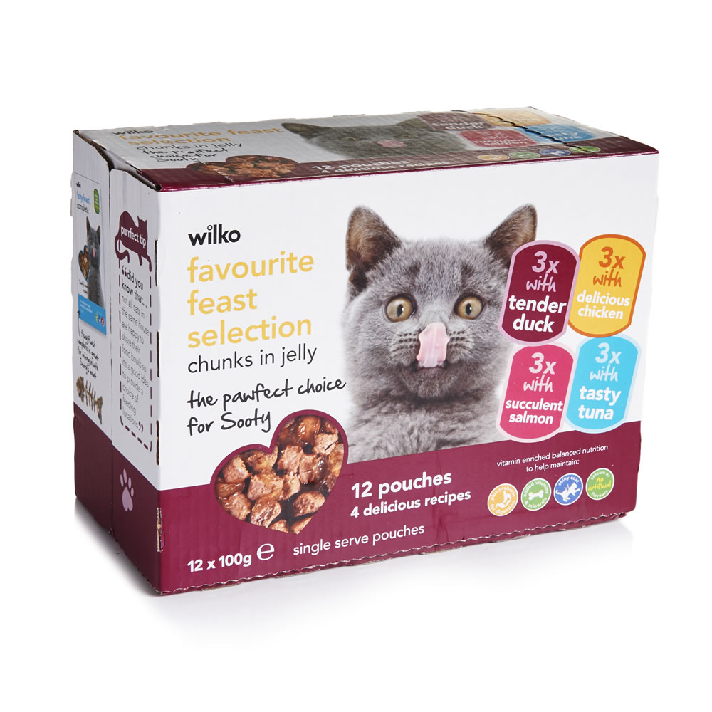 Wilko Favourites Meat & Fish Selection Cat Food 12 x 100g Image