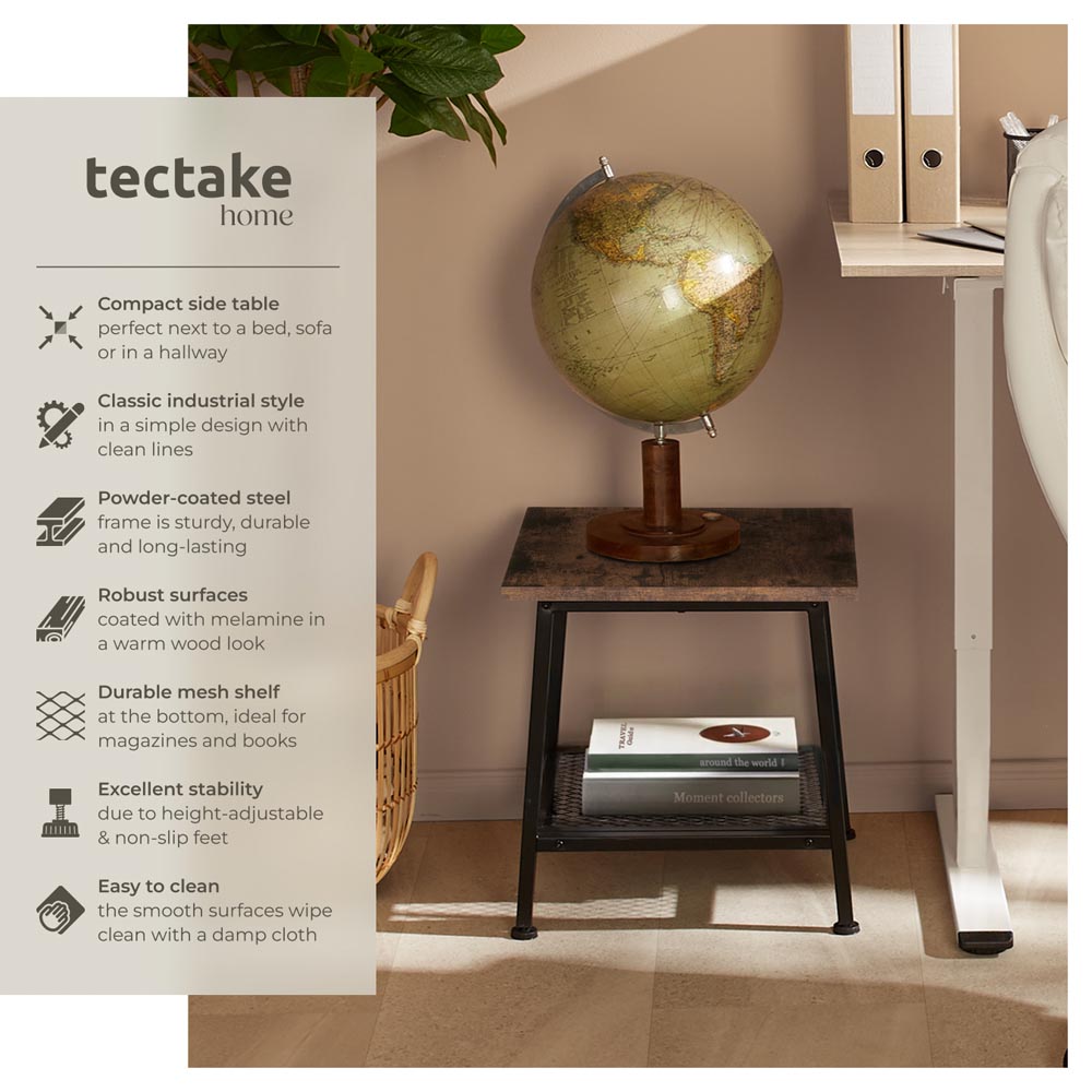 tectake Bedford Dark Wood Bedside Table Image 6