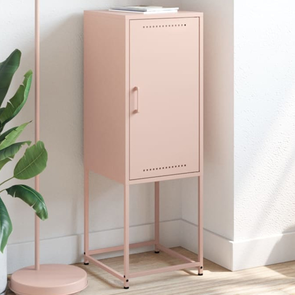 vidaXL Single Door Pink Steel Highboard Image 1