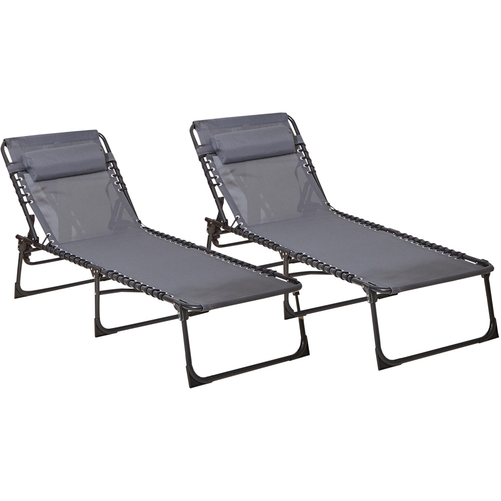 Neo Set of 2 Grey Folding Sun Loungers Image 2