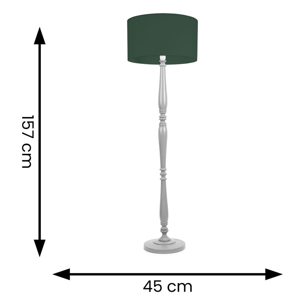 ValueLights Victoria Green Fabric Drum Shade Grey Wood Traditional Stem LED Floor Lamp Image 6