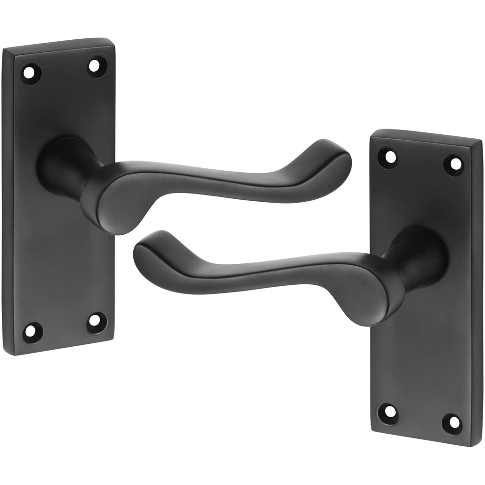 Golden Grace Matt Black Victorian Scroll Door Handle Set 120 x 40mm 6 Pack Image 2