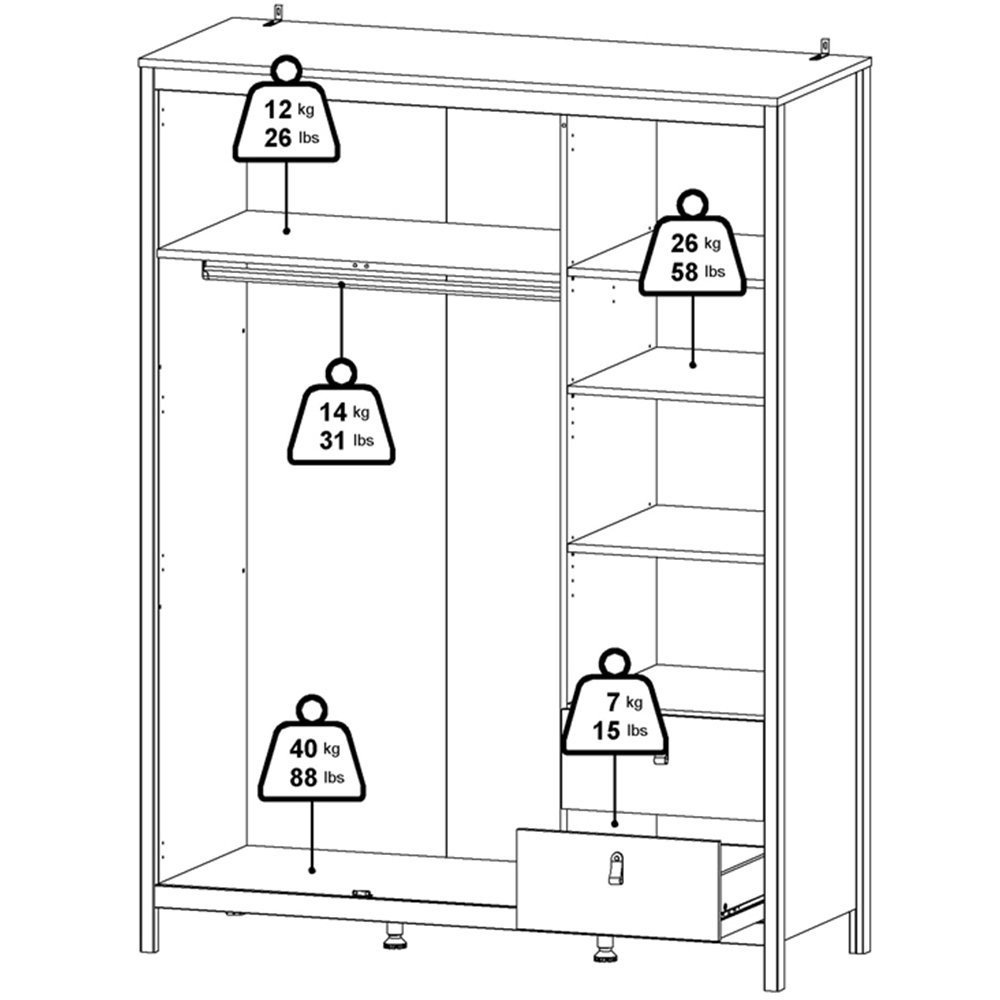 Florence Madrid 3 Door 2 Drawer White Wardrobe with Mirror Door Image 9