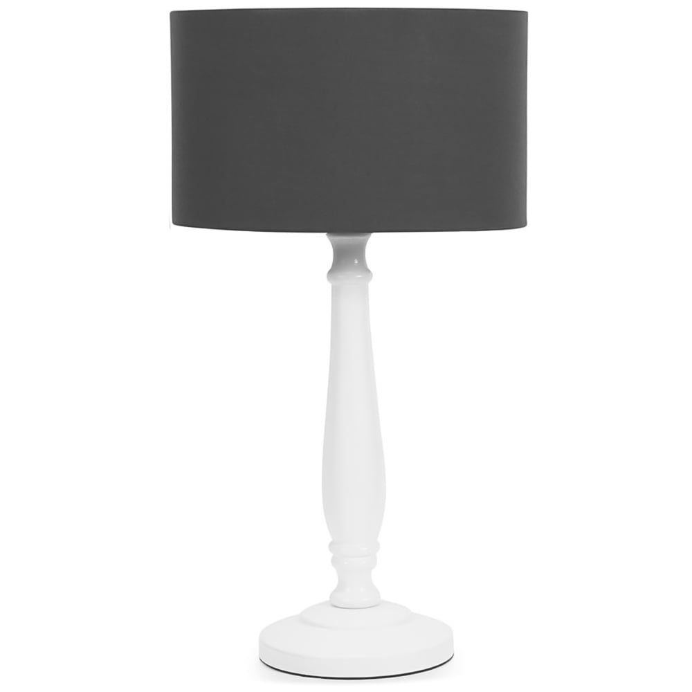 ValueLights Victoria Charcoal Fabric Drum Shade White Wood Traditional LED Table Lamp Image 1