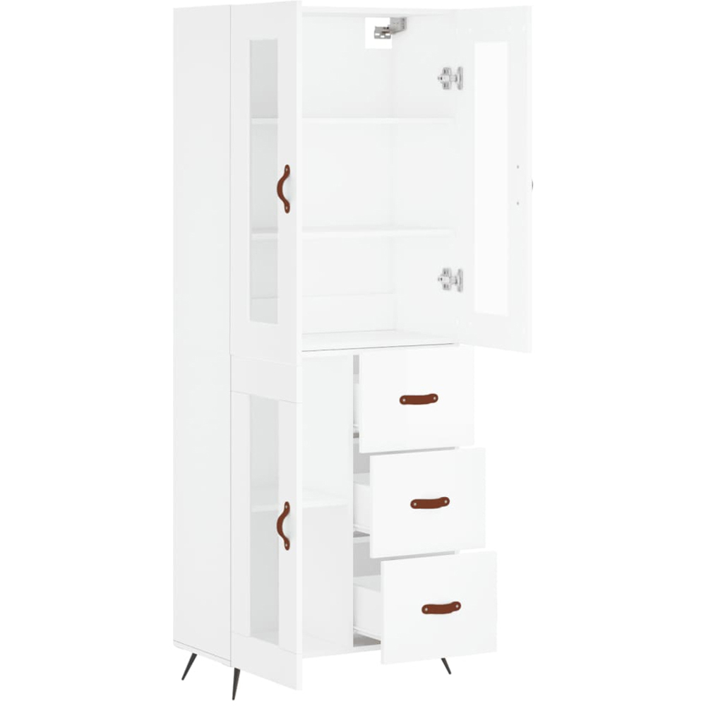 vidaXL 3 Glass Door 3 Shelf White Highboard with Metal Legs Image 4