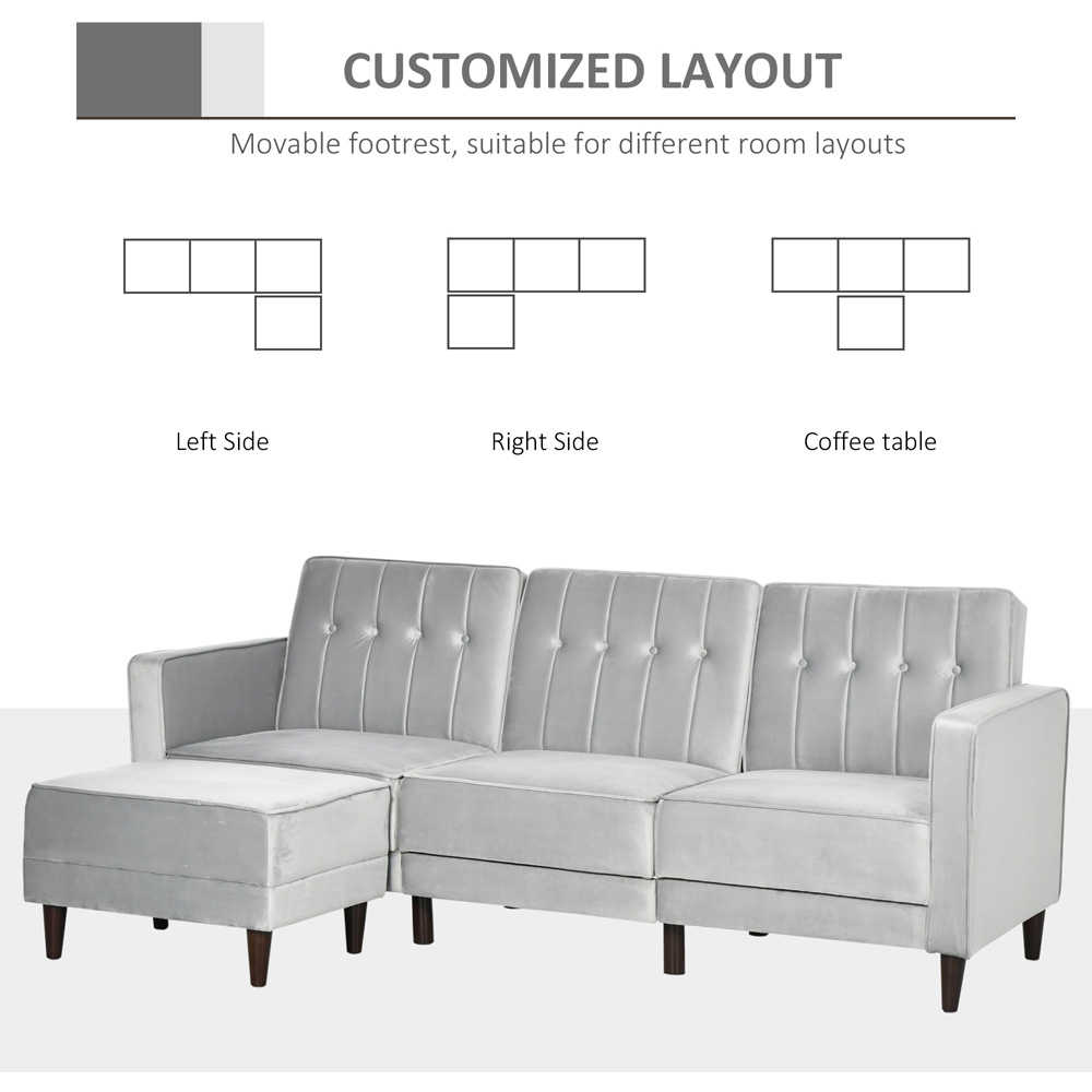 Portland 3 Seater Light Grey L Shape Sofa Bed with Footstool Image 7