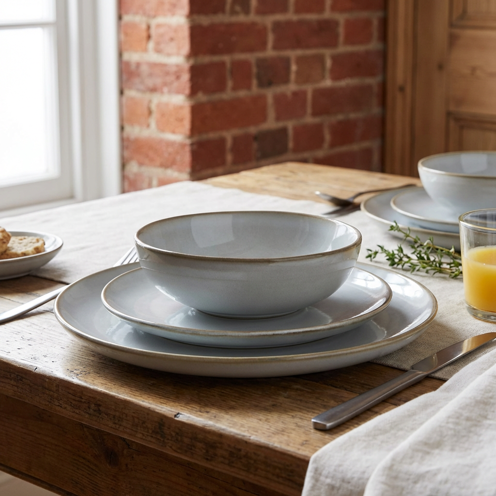 12 Piece Quartz Reactive Glaze Dinner Set - White Image 5