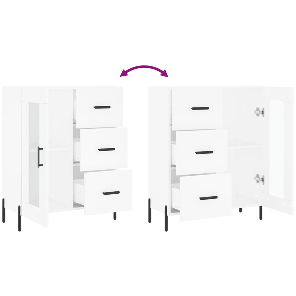 vidaXL Single Glass Door 3 Drawer White Sideboard Image 9