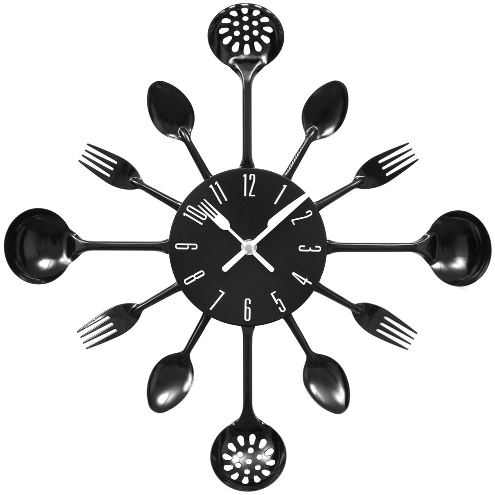 Premier Housewares Black Cutlery Metal Wall Clock Image 1