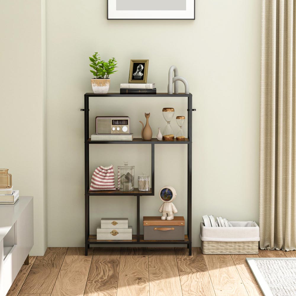 HOMCOM 4 Shelf Rustic Brown Industrial Bookshelf Image 5