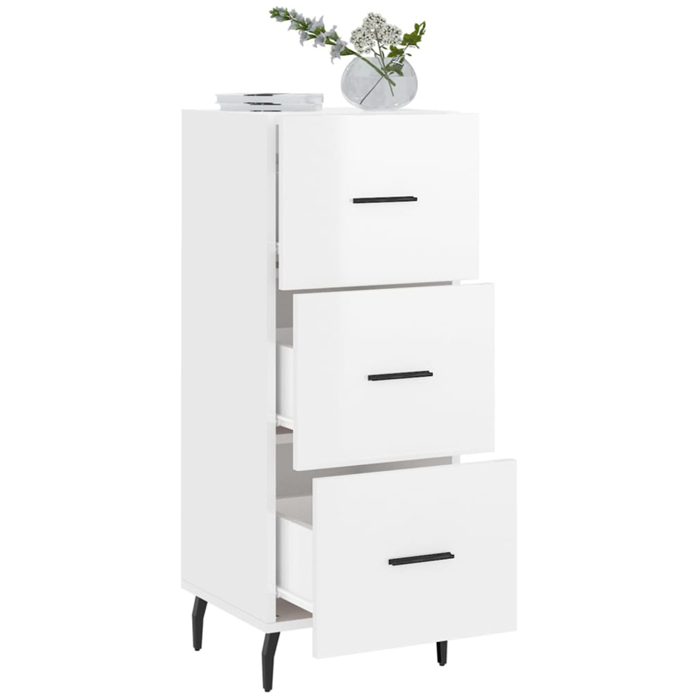 vidaXL 3 Drawer High Gloss White Sideboard Image 4