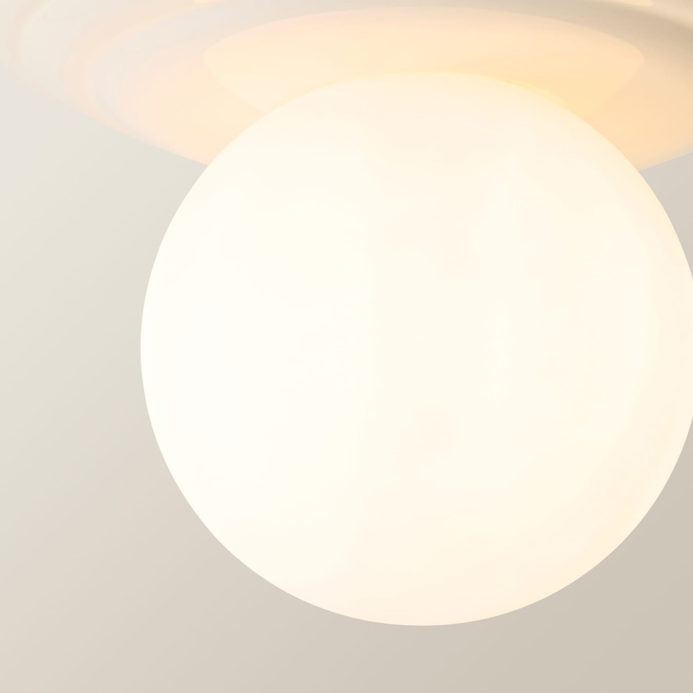 ValueLights Rue Frosted Glass Shade Cream Ribbed Ceramic Base Flush Ceiling Light with Bulb Image 3