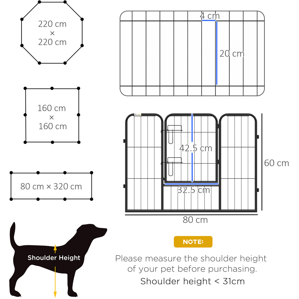 PawHut Black 8 Panel Metal Pet Playpen Gate Image 8