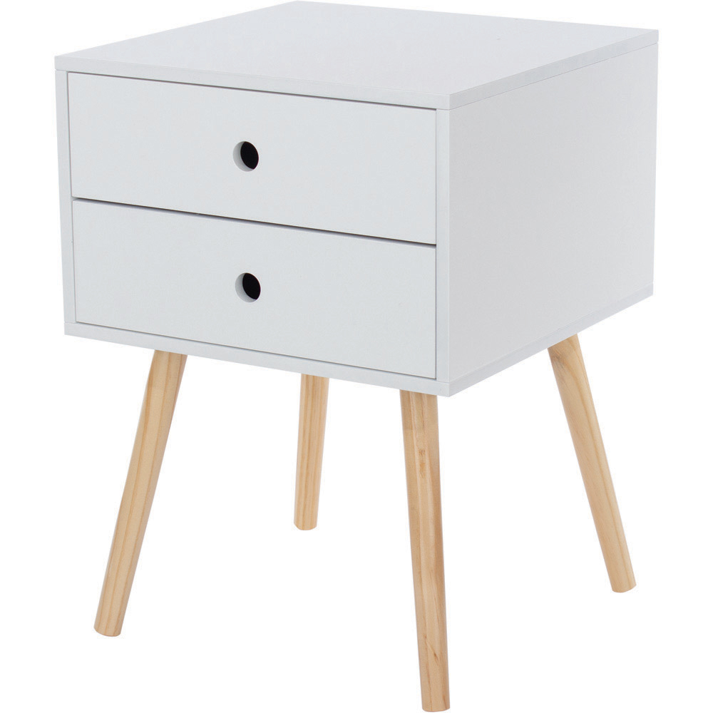 Scandia 2 Drawer White Wooden Legs Bedside Table Image 2