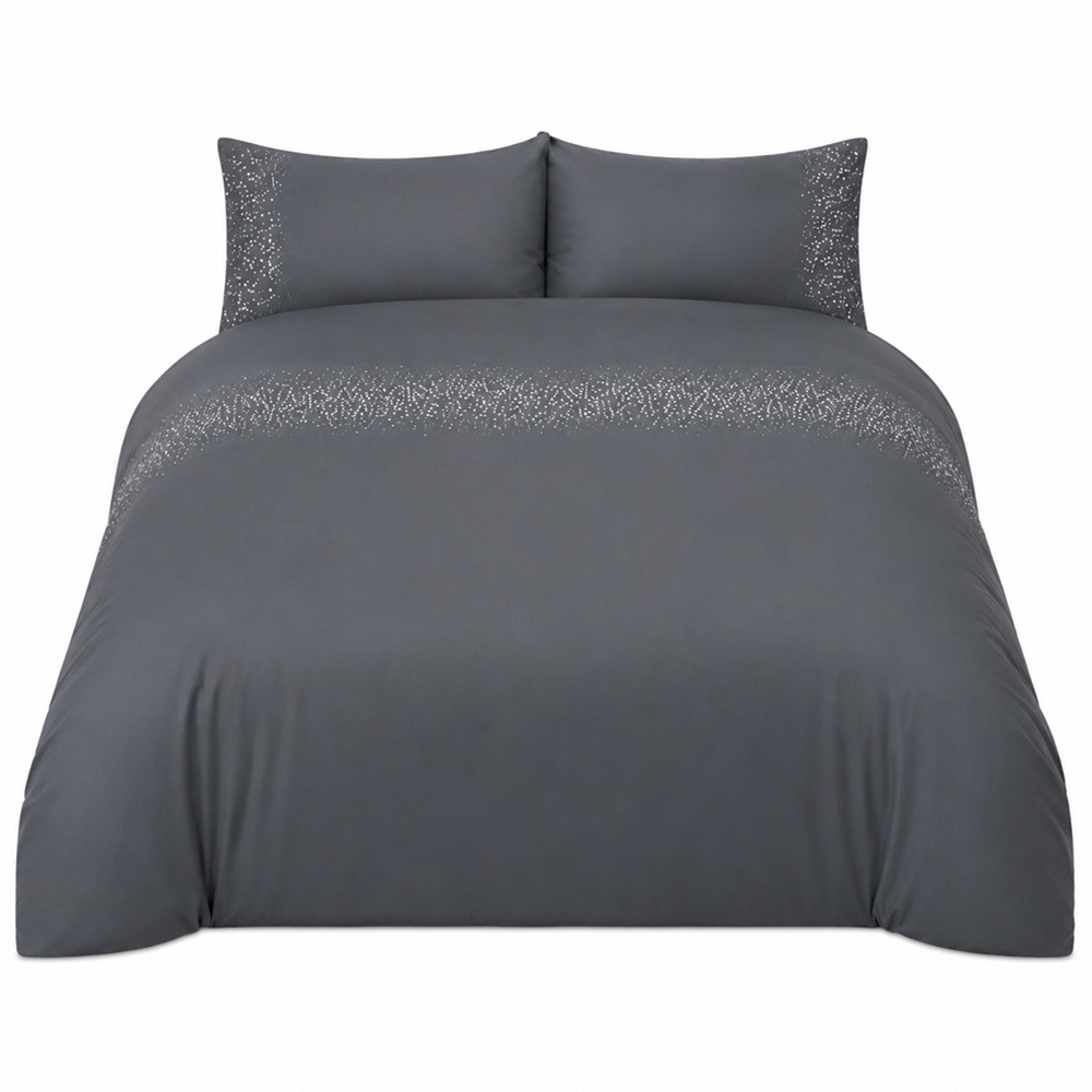 Smart Living King Size Charcoal Diamante Embellished Duvet Set Image 2
