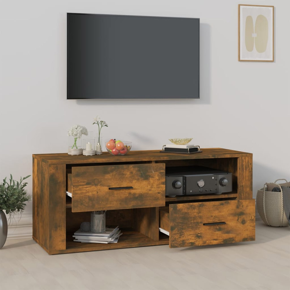 vidaXL 2 Drawer 2 Open Shelf Smoked Oak TV Cabinet Image 3