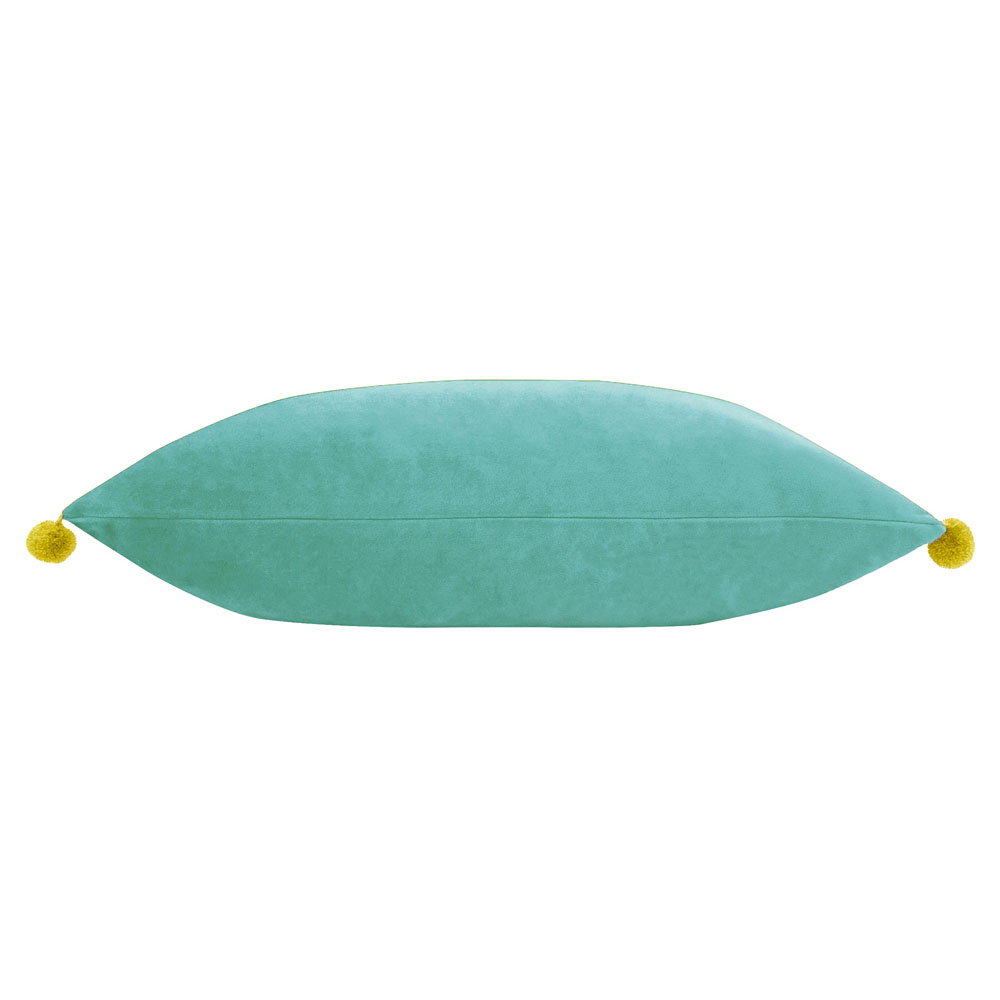 Paoletti Fiesta Teal Bamboo Pom Pom Velvet Cushion Image 2