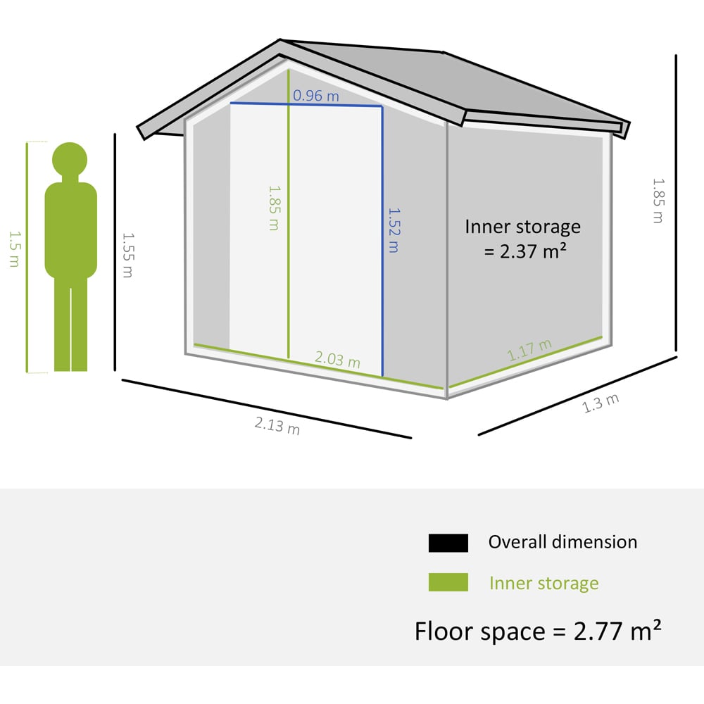 Outsunny 7 x 4ft Dark Grey Steel Apex Garden Shed Image 6