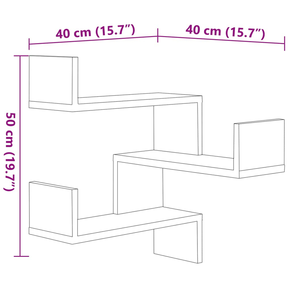 vidaXL 3-Tier Grey Corner Wall Shelf 2 Pack Image 7