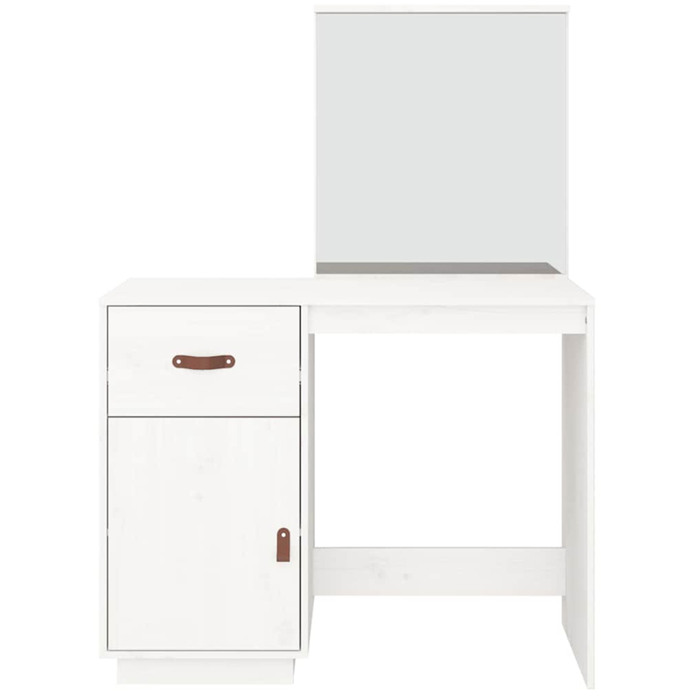 vidaXL Single Door Single Drawer White Solid Wood Pine Dressing Table with Mirror Image 6