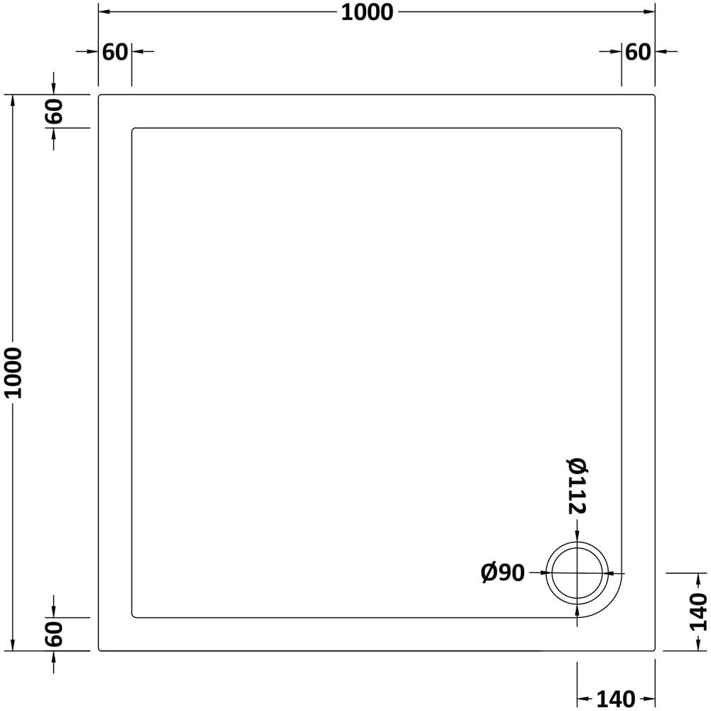nuie White Square Slimline Shower Tray 1000 x 1000mm Image 2