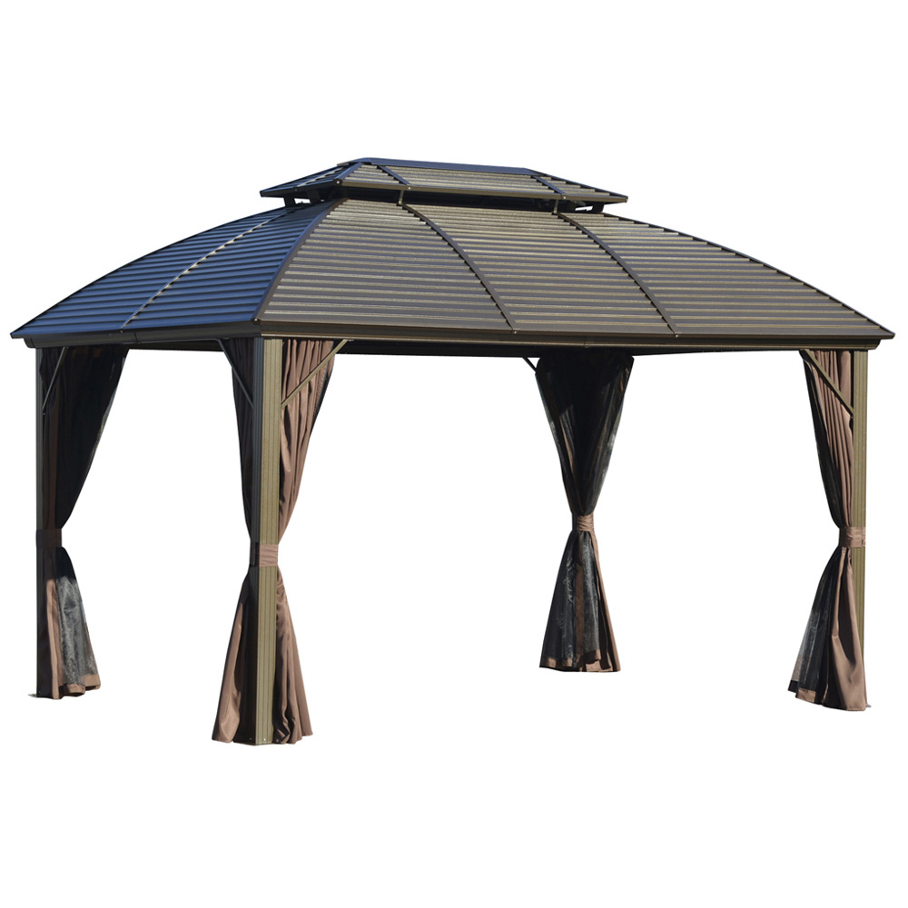 Outsunny 3.65 x 3m 2 Tier Brown Roof Gazebo Image 2