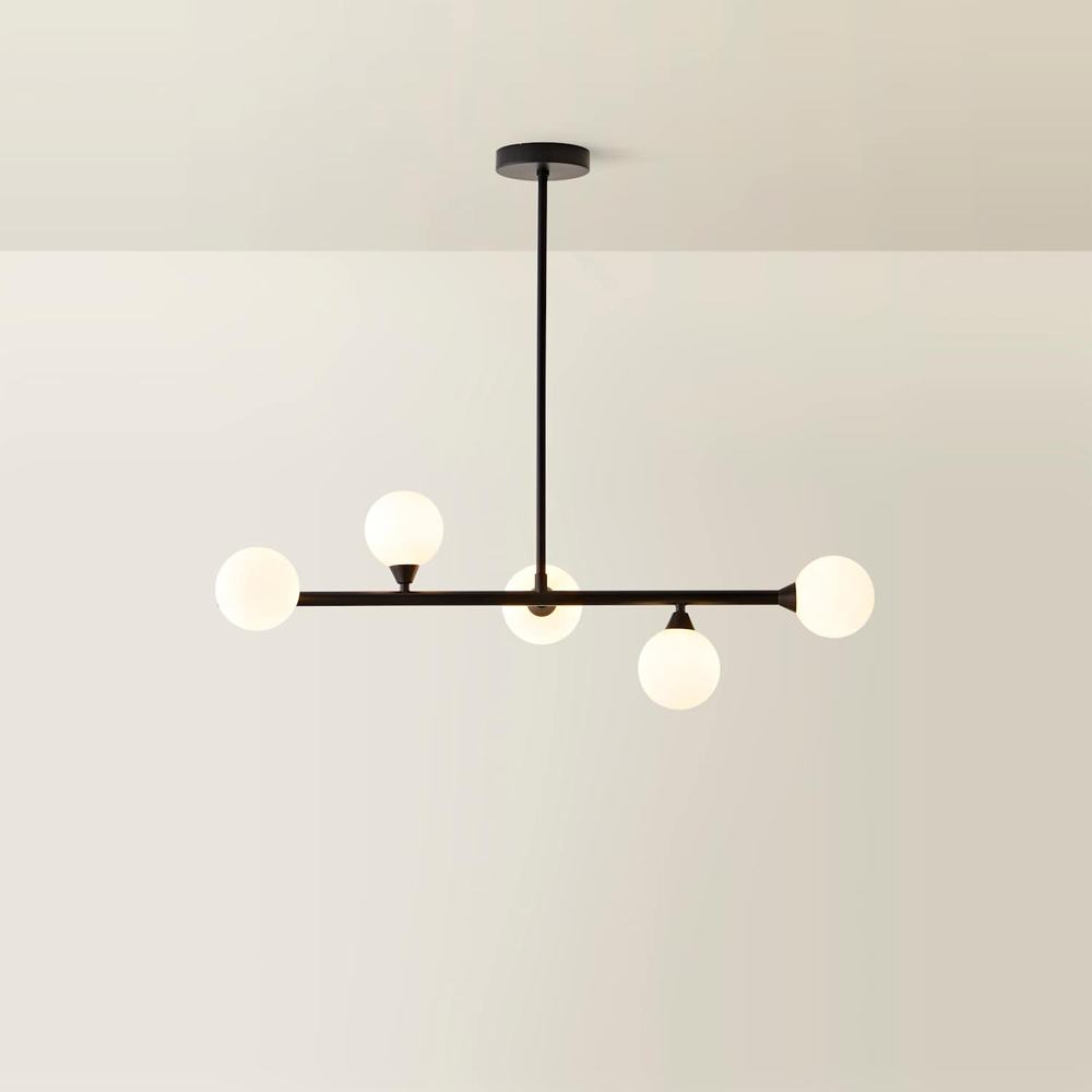 ValueLights Fallon Frosted Glass Globe Shade Black Ceiling Light Bar with Bulb Image 3