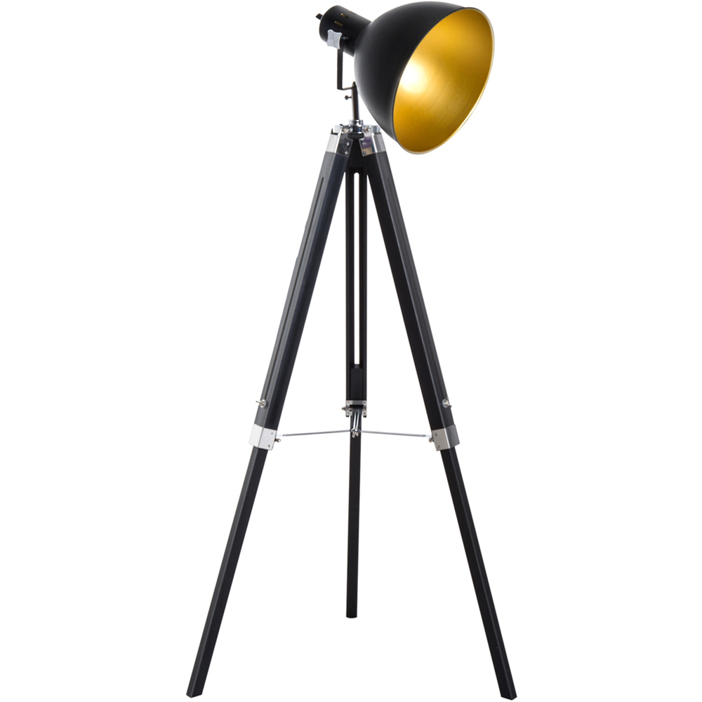 Portland Black and Gold Tripod Studio Floor Lamp Image 1