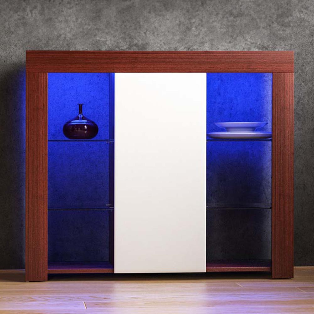 Vida Designs Azura Single Door Walnut and White LED Large Sideboard Image 1