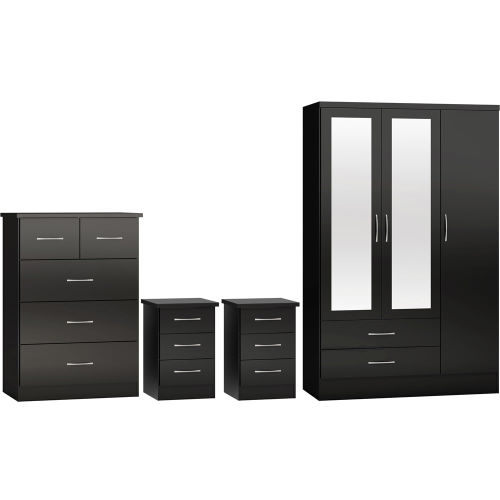 Seconique Nevada Black Gloss 4 Piece Bedroom Furniture Set Image 2