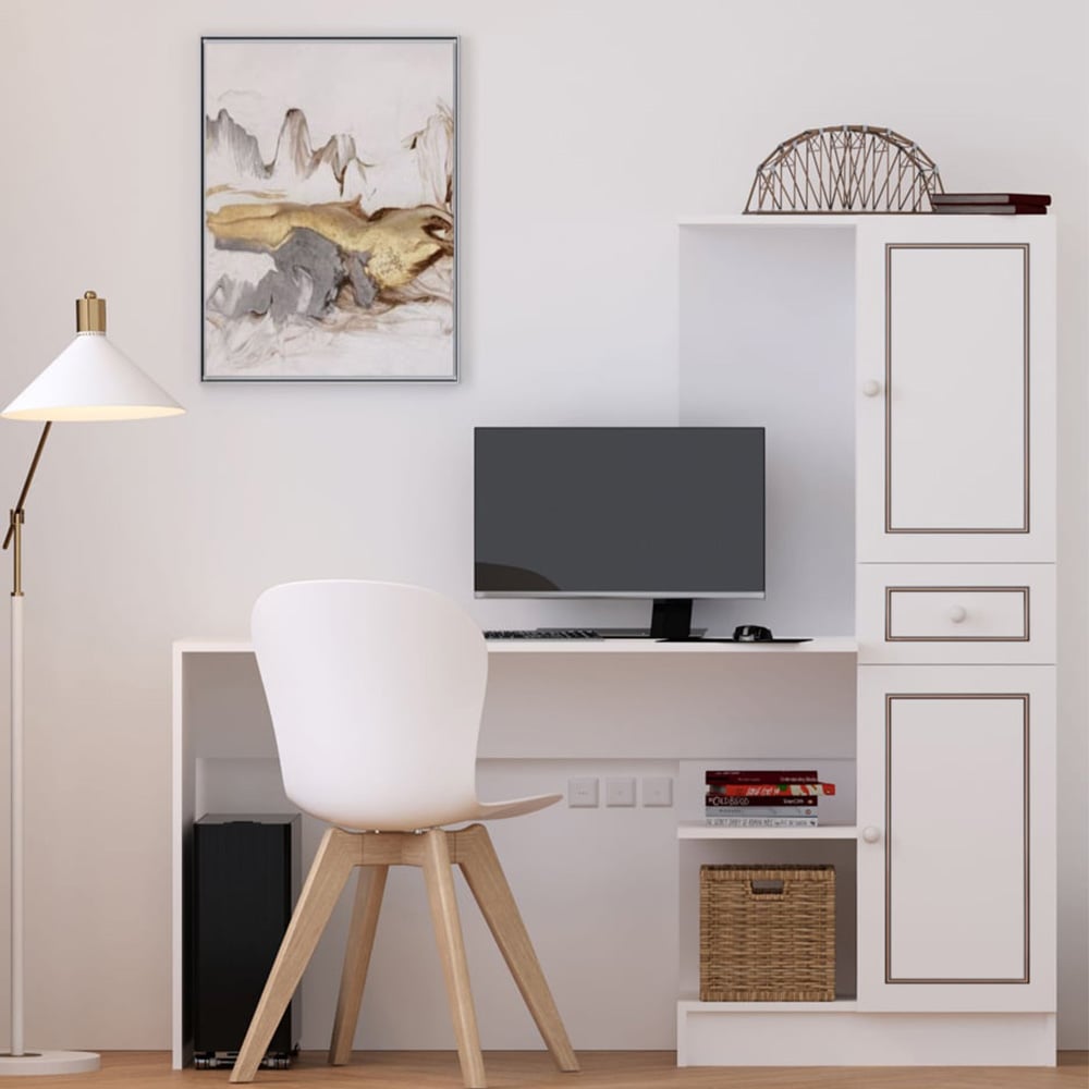 Evu CLEMENT 2 Door Single Drawer Home Office Desk White Image 4