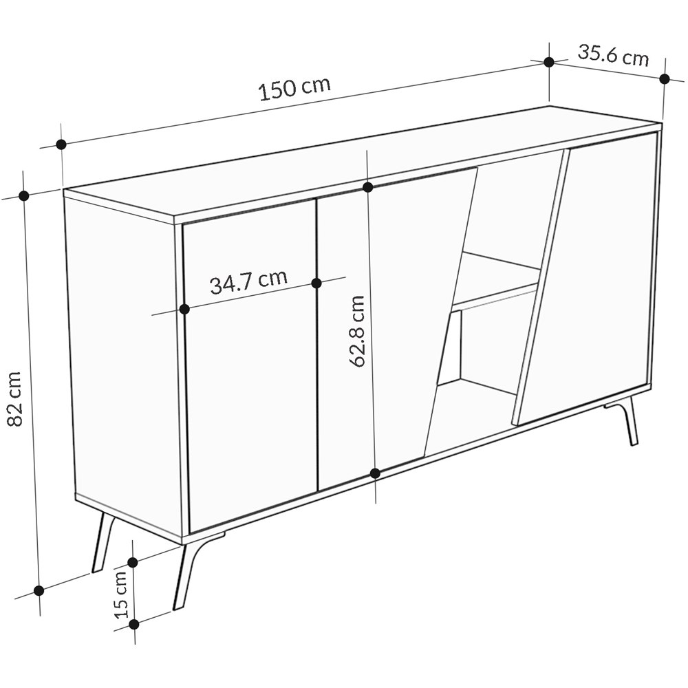 Decortie Fiona 3 Door 2 Shelf Ancient White and Retro Grey Sideboard Image 6