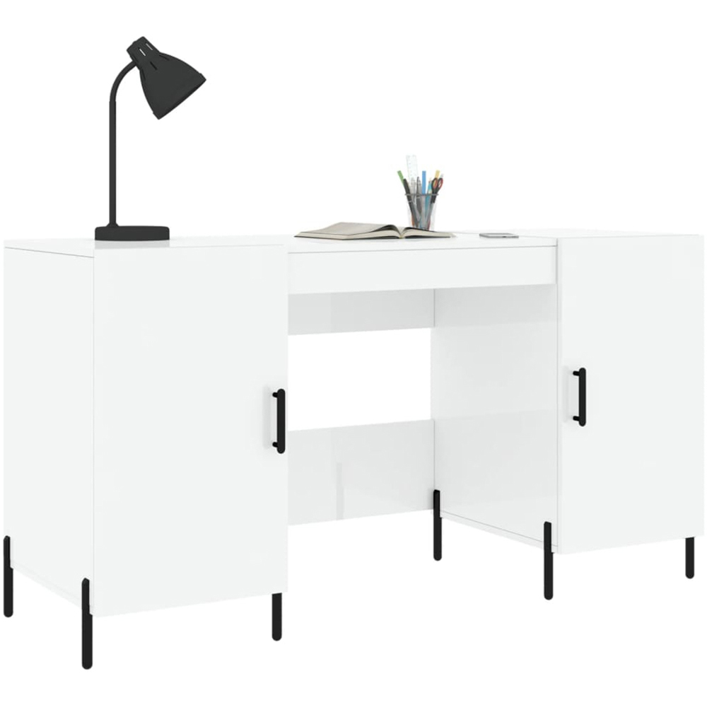 vidaXL 2 Door Computer Desk High Gloss White Image 3